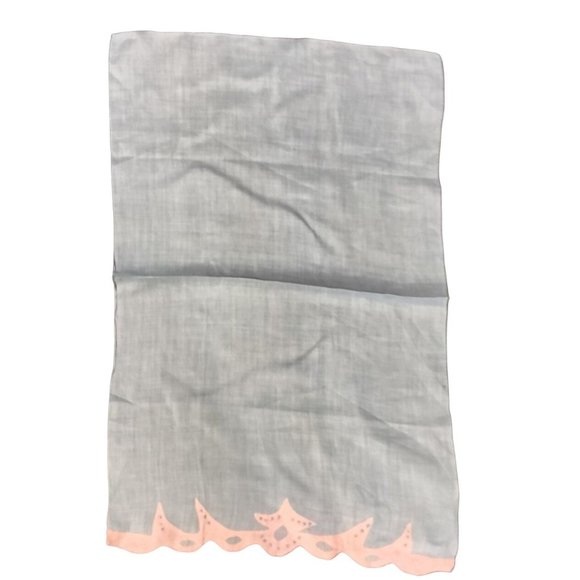 Embroidered Applique Tea Towel Pink Blue Linen Pagoda Asian Vintage - Picture 2 of 3